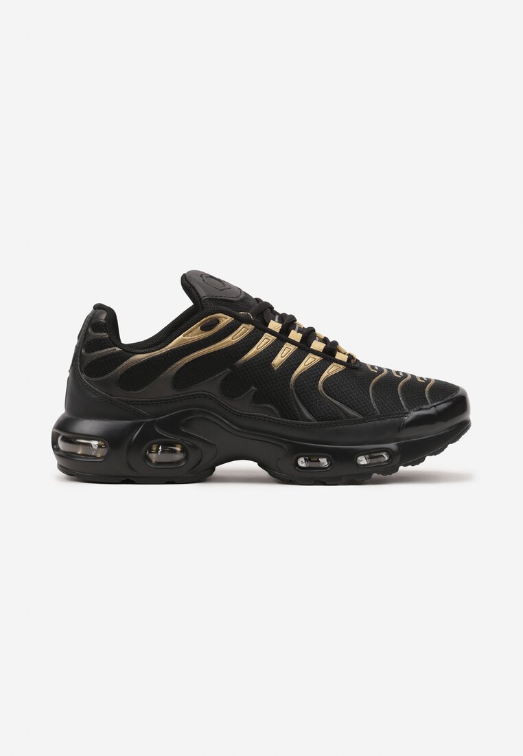 Czarno-Złote Buty Sportowe Sneakersy Ozdobione Tłoczeniem Zalirae