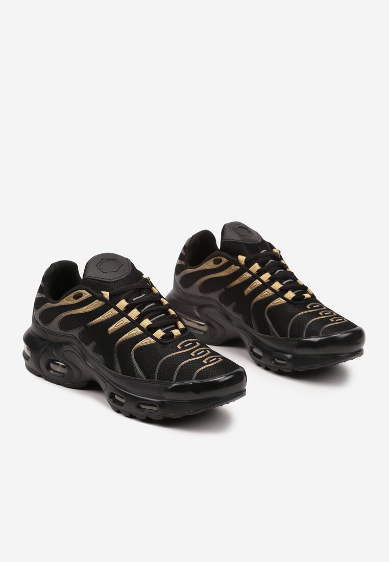 Czarno-Złote Buty Sportowe Sneakersy Ozdobione Tłoczeniem Zalirae