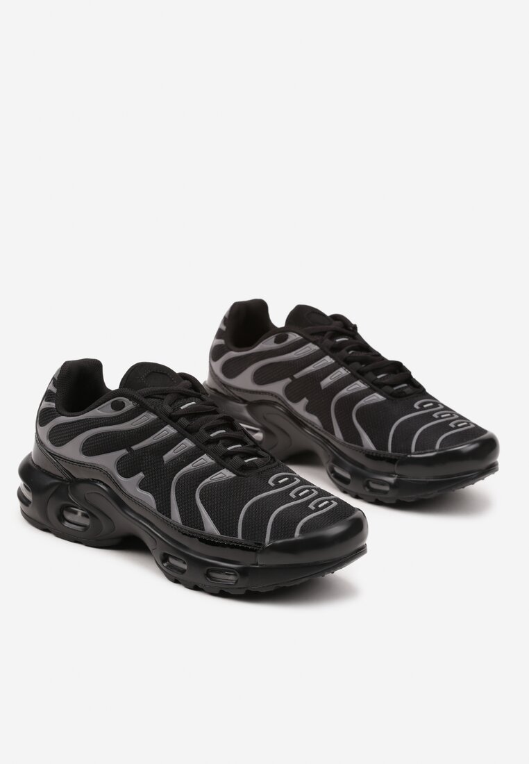 Czarno-Srebrne Buty Sportowe Sneakersy Ozdobione Tłoczeniem Zalirae