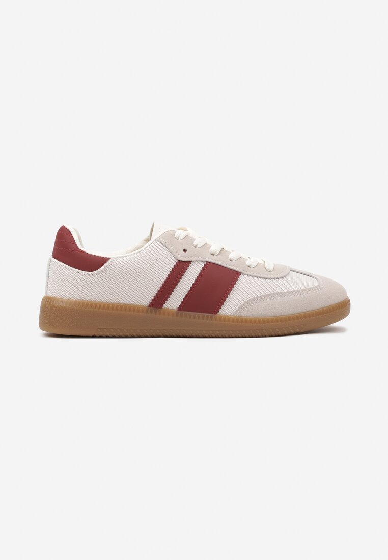 Beżowo-Bordowe Sneakersy Tenisówki z Ozdobnymi Paskami Nelidi