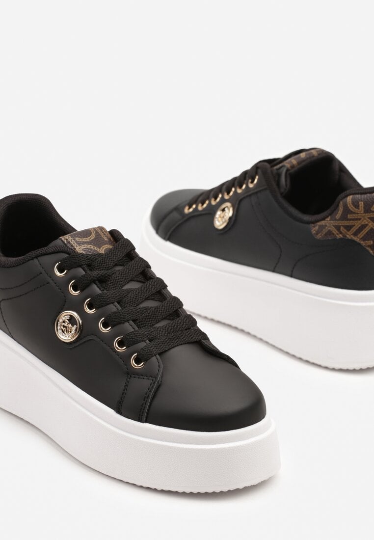 Czarne Sneakersy na Platformie z Metaliczną Ozdobą Zaccaria