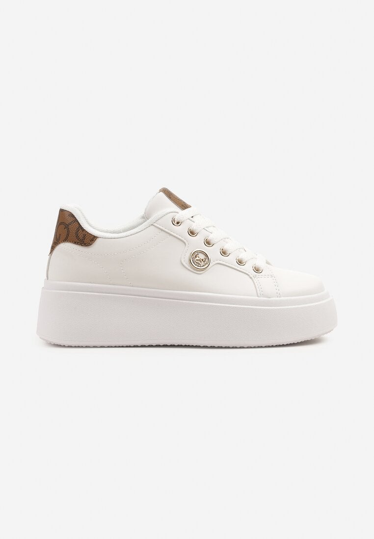 Biało-Brązowe Sneakersy na Platformie z Metaliczną Ozdobą Zaccaria