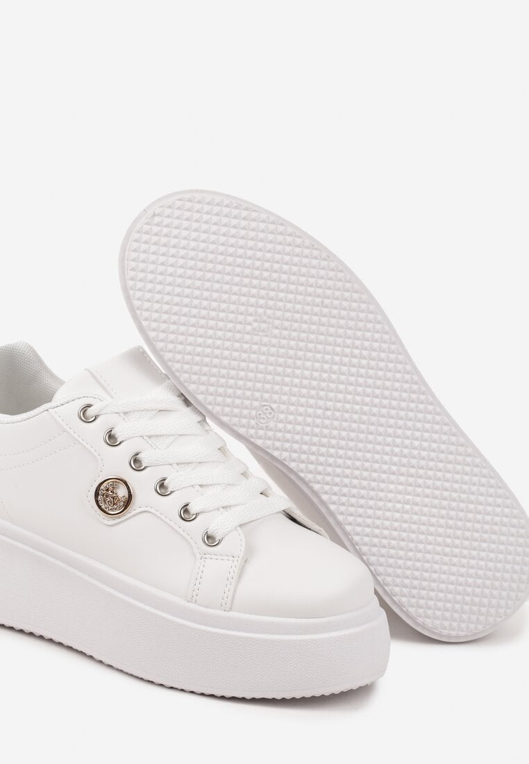 Białe Sneakersy na Platformie z Metaliczną Ozdobą Zaccaria