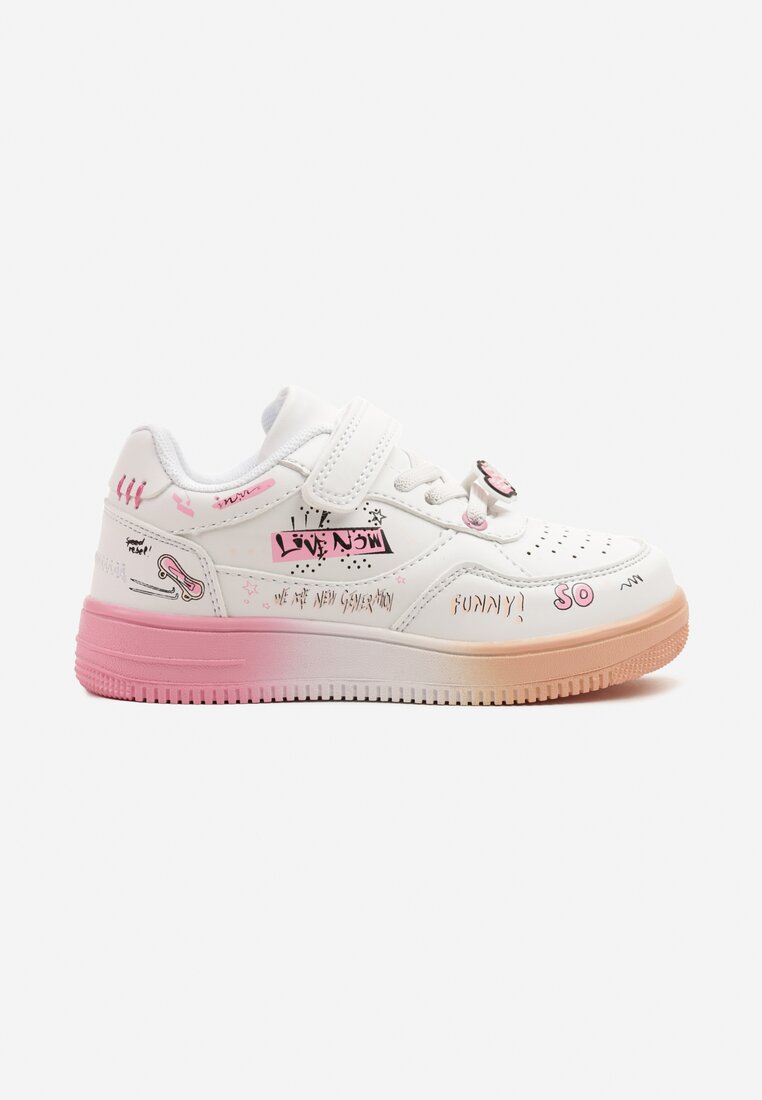 Biało-Różowe Buty Sportowe Sneakersy z Zapięciem na Rzep i Aplikacjami Setadwen