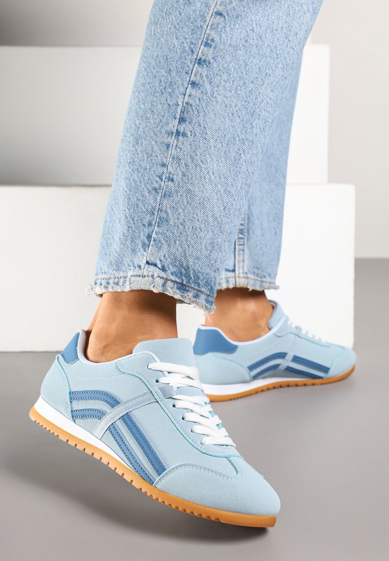 Niebieskie Sneakersy z Przeszyciami i Ozdobnymi Paskami na Boku Beniffa