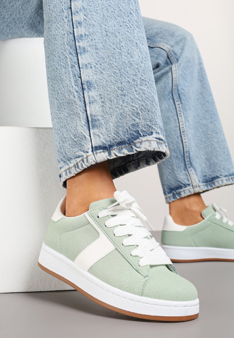 Jasnozielone Sneakersy Ozdobione Paskiem Zrulla