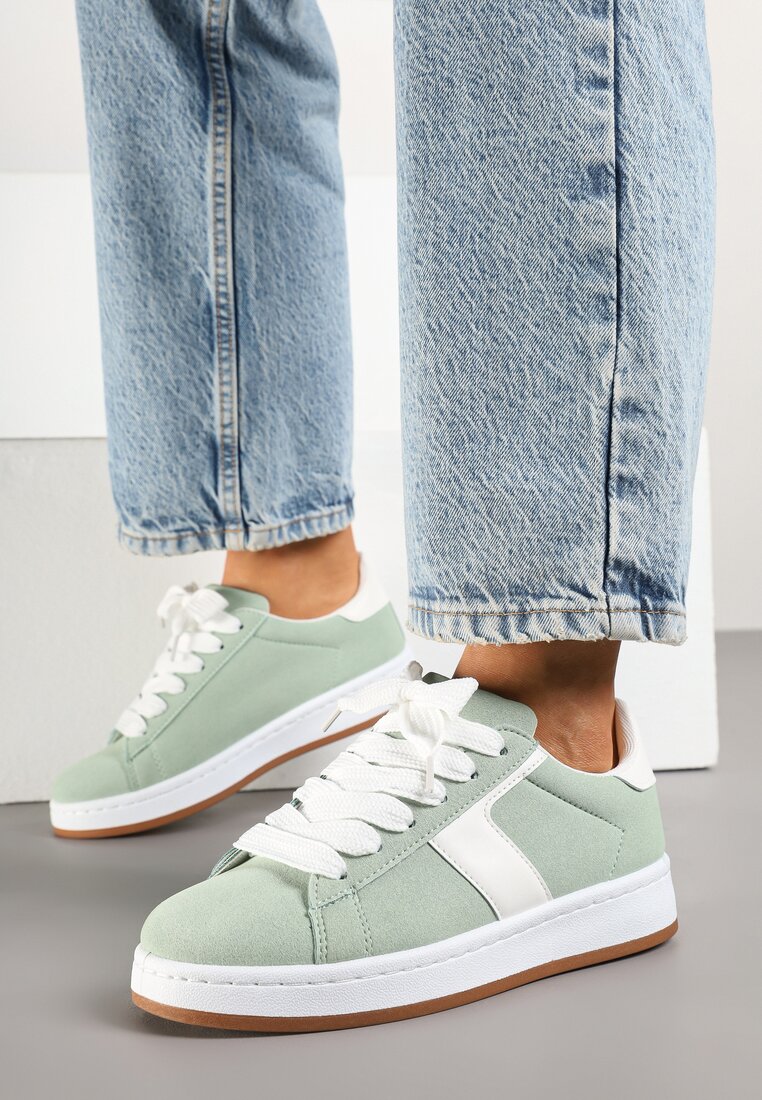 Jasnozielone Sneakersy Ozdobione Paskiem Zrulla