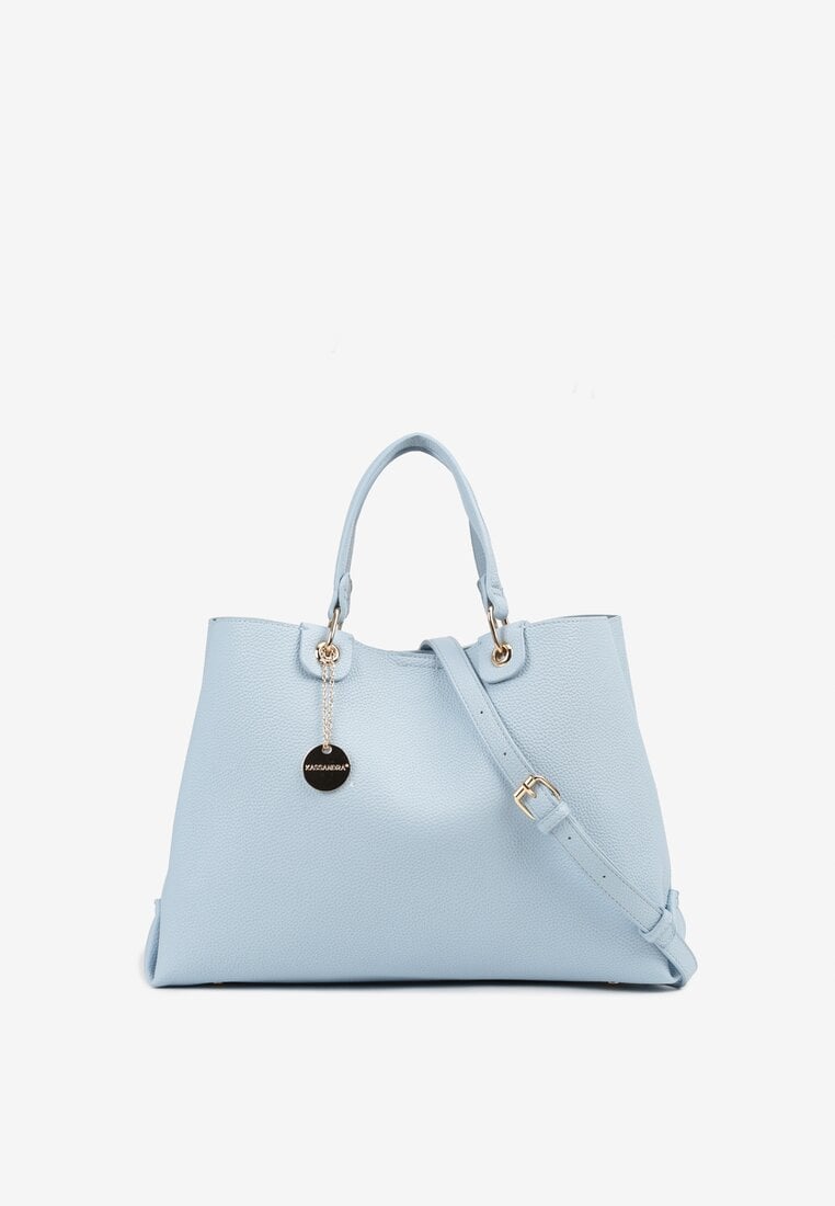 Jasnoniebieska Torebka w Stylu Shopperki z Metaliczną Aplikacją Ilinera
