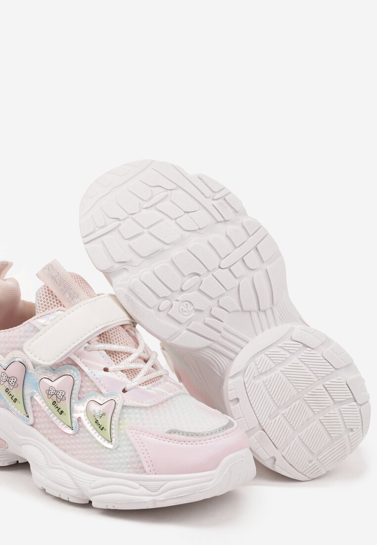 Różowe Buty Sportowe Sneakersy Ozdobione Sercami i Tłoczeniem Setolira