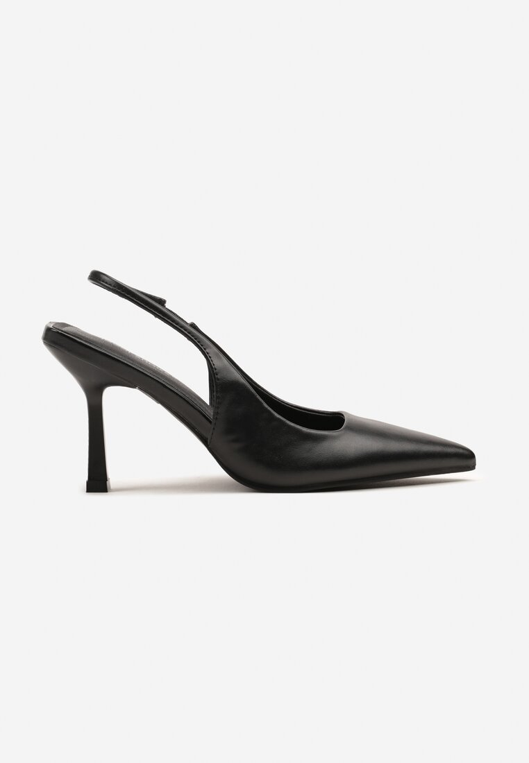 Czarne Sandały Slingback na Szpilce z Noskiem w Szpic Nanoril