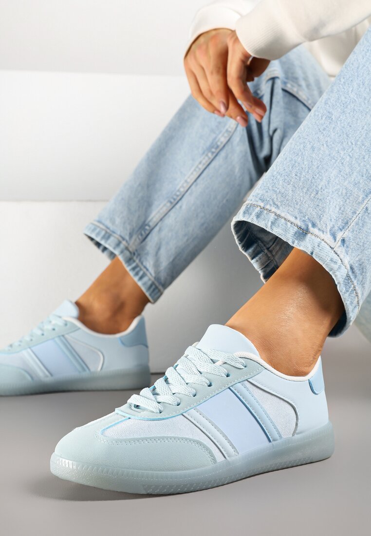 Niebieskie Sneakersy w Typie Tenisówek z Paskami na Boku Cholewki Wonevia