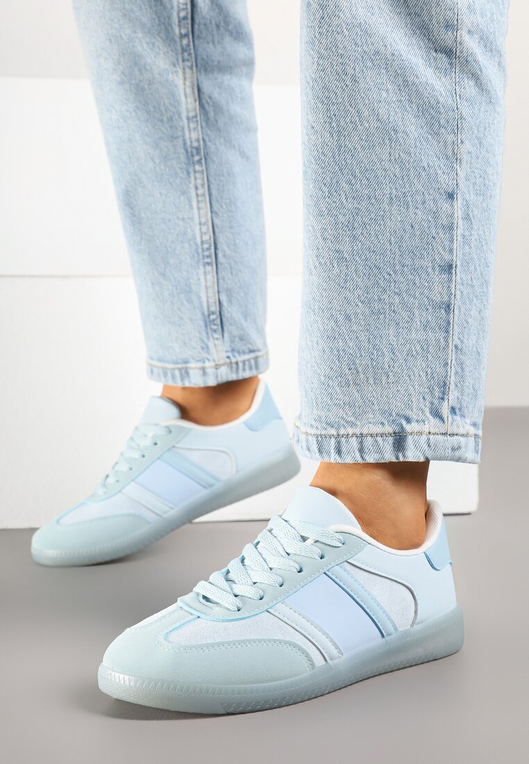 Niebieskie Sneakersy w Typie Tenisówek z Paskami na Boku Cholewki Wonevia