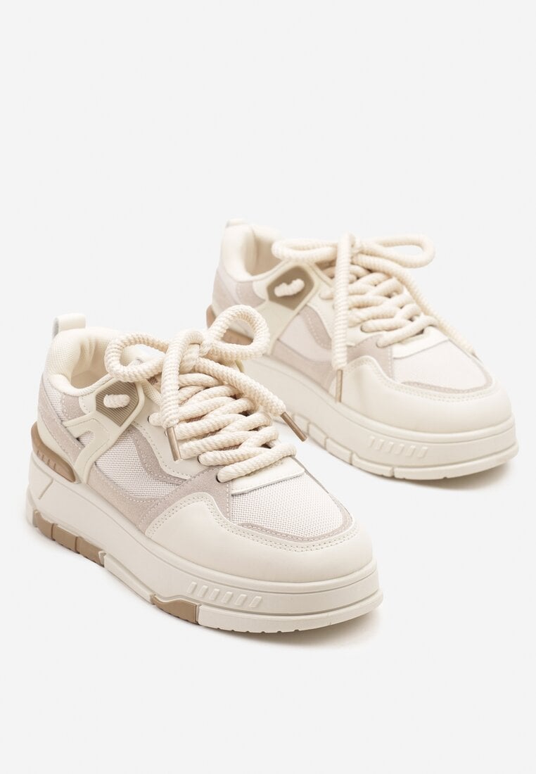 Beżowe Sneakersy w Streetwearowym Stylu na Grubej Podeszwie Teniffia