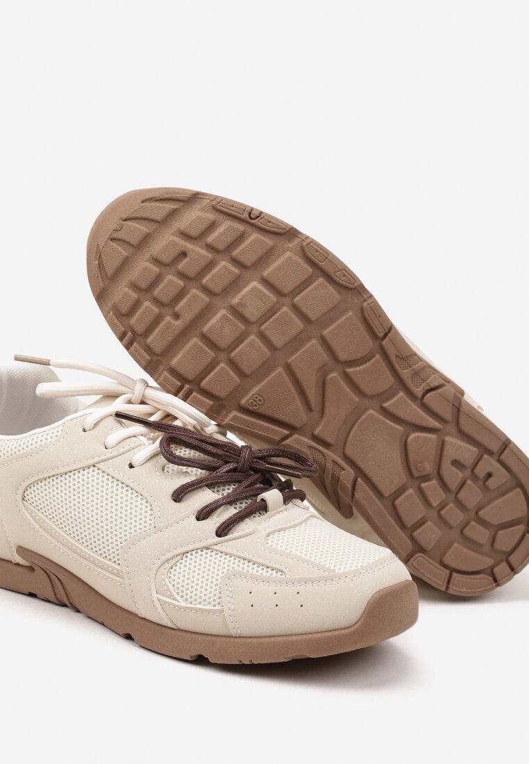 Beżowe Sneakersy z Dwoma Parami Sznurówek Silfita