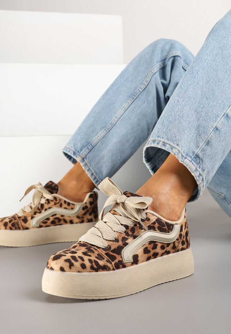 Panterkowe Sneakersy w Stylu Klasycznych Tenisówek na Platformie Nurimea
