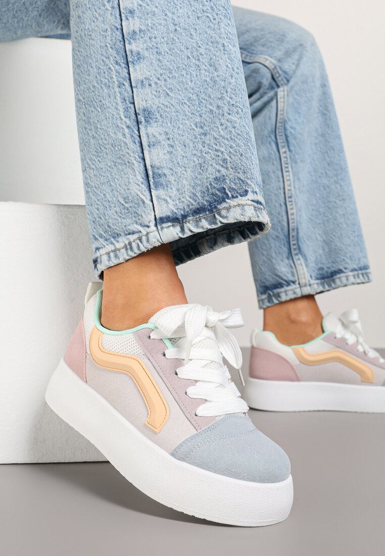 Niebiesko-Fioletowe Sneakersy w Stylu Klasycznych Tenisówek na Platformie Nurimea