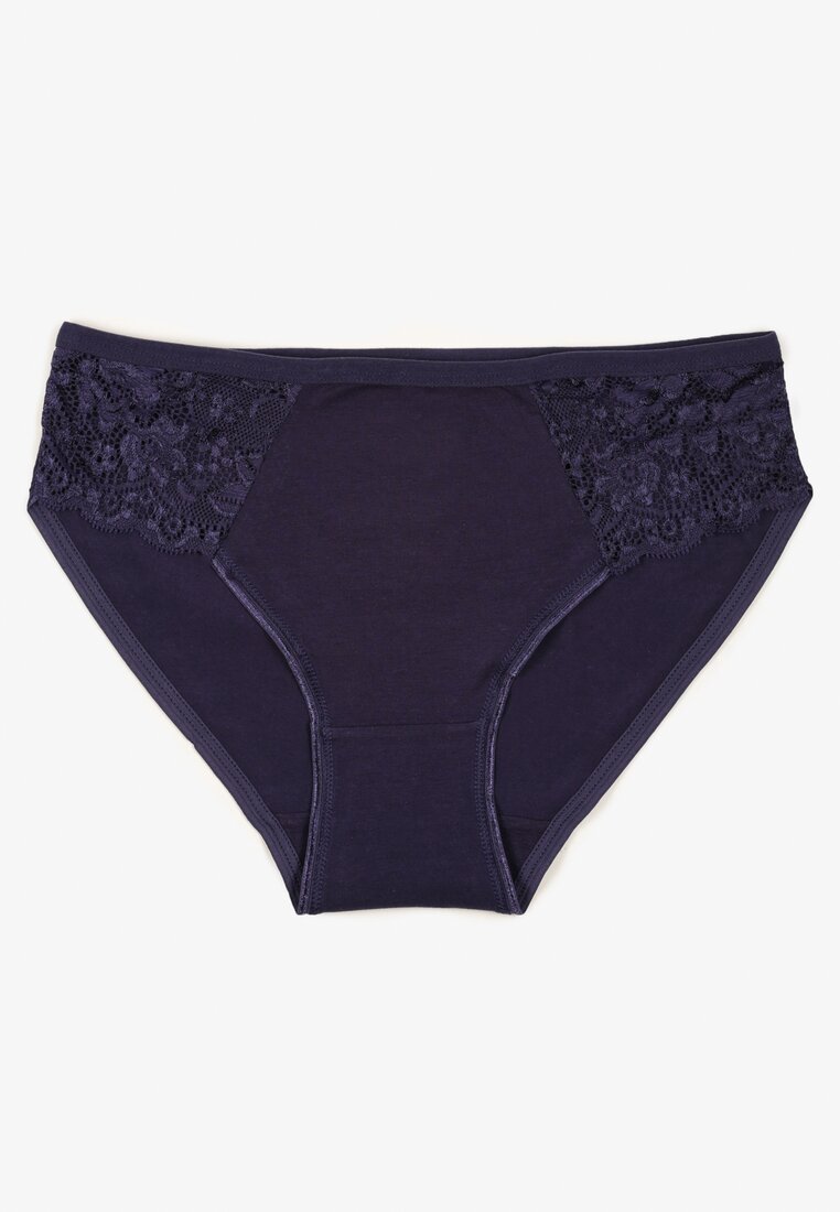 Granatowe Bawełniane Majtki Typu Figi z Koronką Talionae