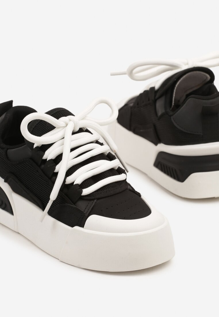 Czarne Sneakersy Chunky w Stylu Trampek na Grubej Podeszwie Elanirelia