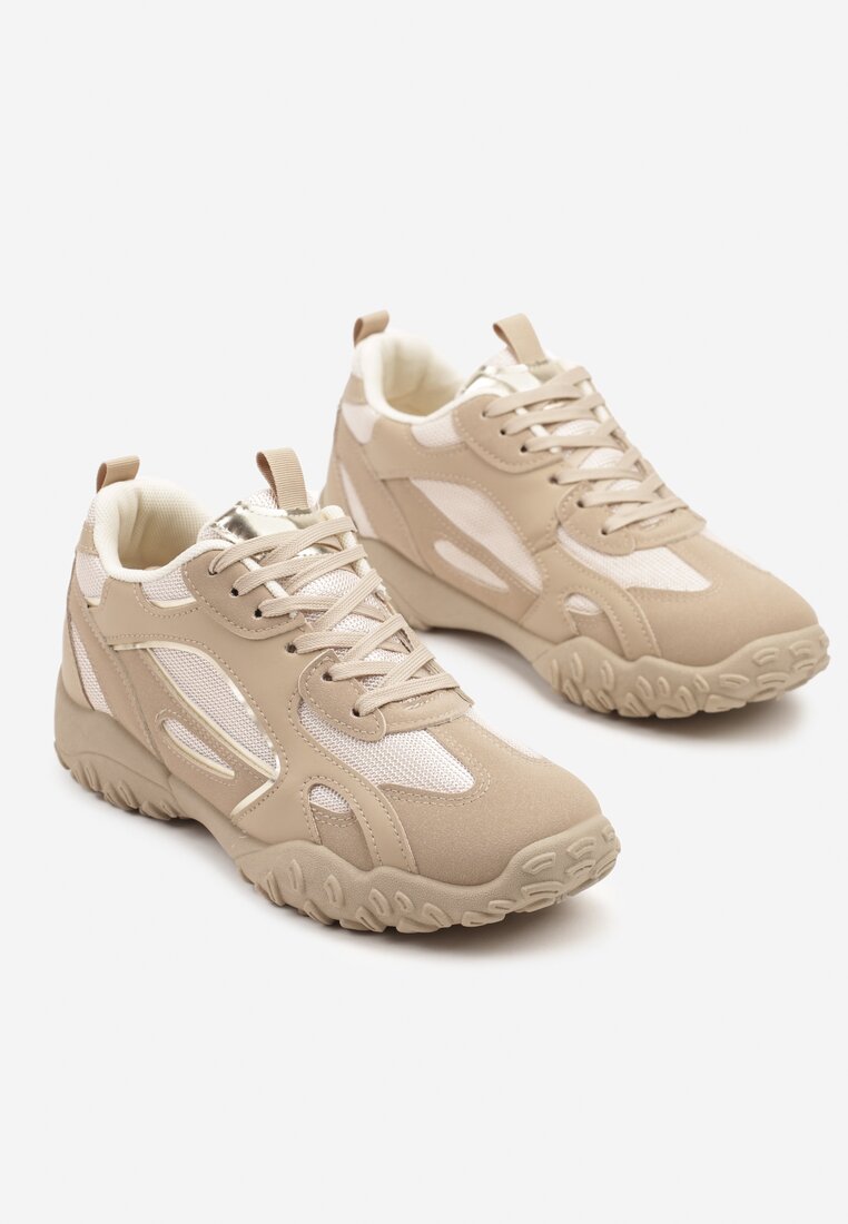 Ciemnobeżowe Sneakersy z Ozdobnym Tłoczeniem Pilliana