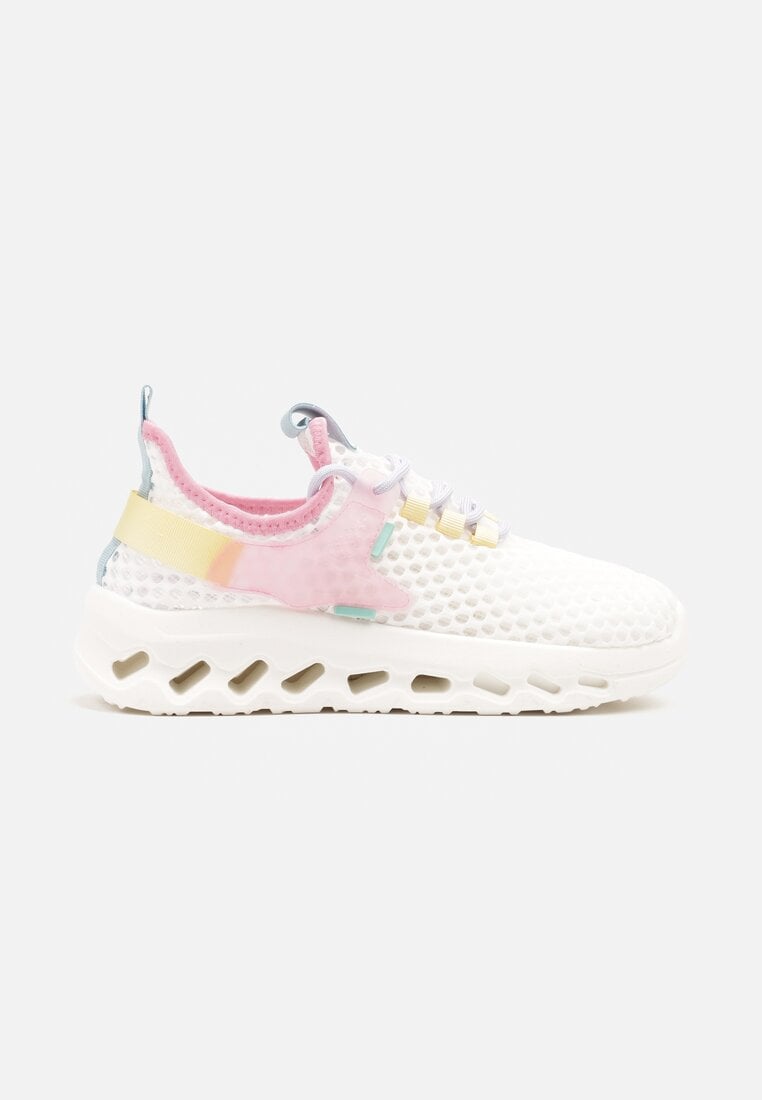 Biało-Różowe Siateczkowe Buty Sportowe Sneakersy na Grubej Tłoczonej Podeszwie Luriane