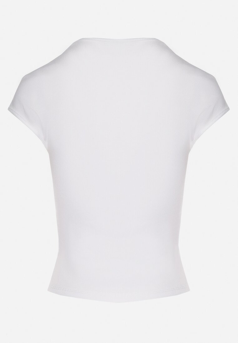 Biały Dopasowany T-shirt z Wiskozą w Prążki z Kwadratowym Dekoltem Alannia
