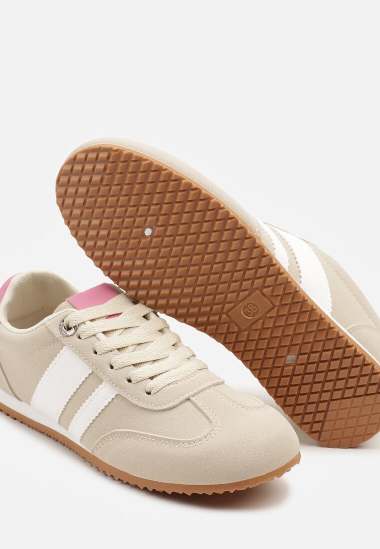 Beżowe Sneakersy Ozdobione Paskami Amoissea