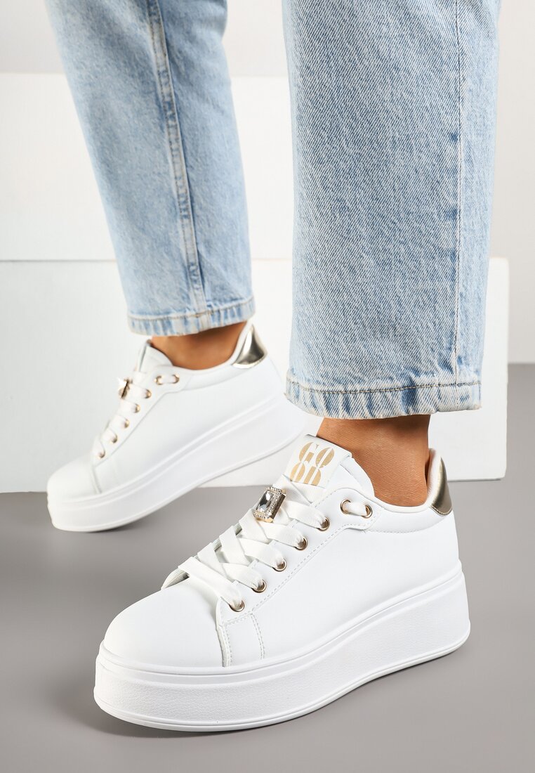 Sneakers Alb cu auriu