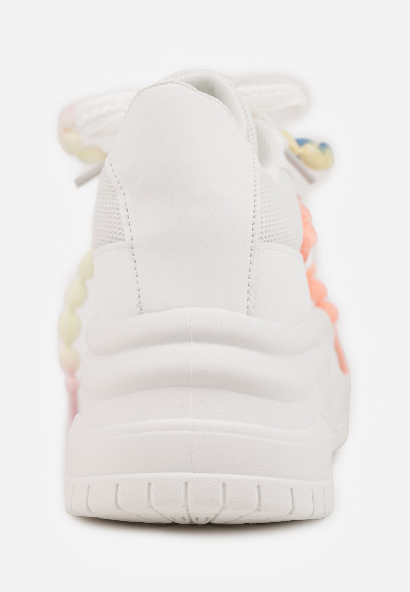 Białe Sneakersy na Grubej Podeszwie Ozdobione Koralikami Amomera