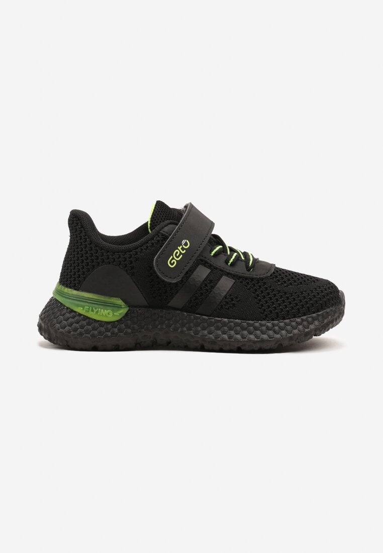 Czarno-Zielone Buty Sportowe Sneakersy Ozdobione Paskami Desenna