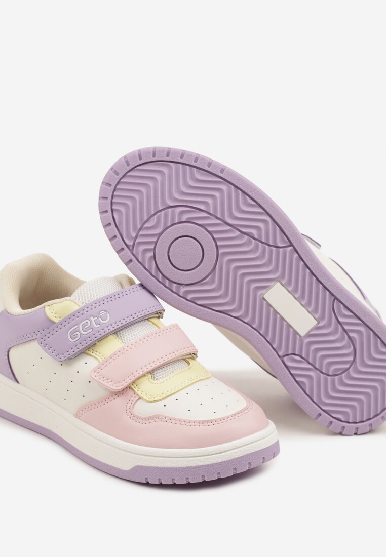 Biało-Fioletowe Buty Sportowe Sneakersy ze Skórzaną Wkładką Ozdobione Perforację Desiritia