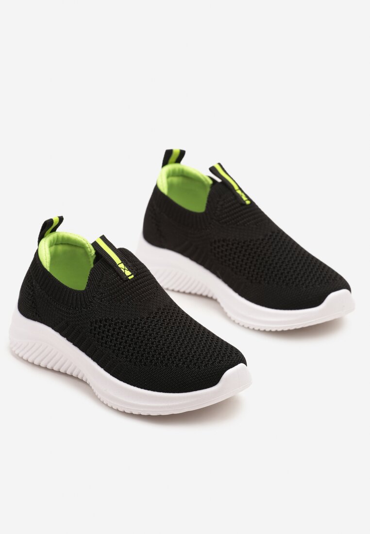 Czarno-Zielone Buty Sportowe Sneakersy z Elastyczną Cholewką Liasoria