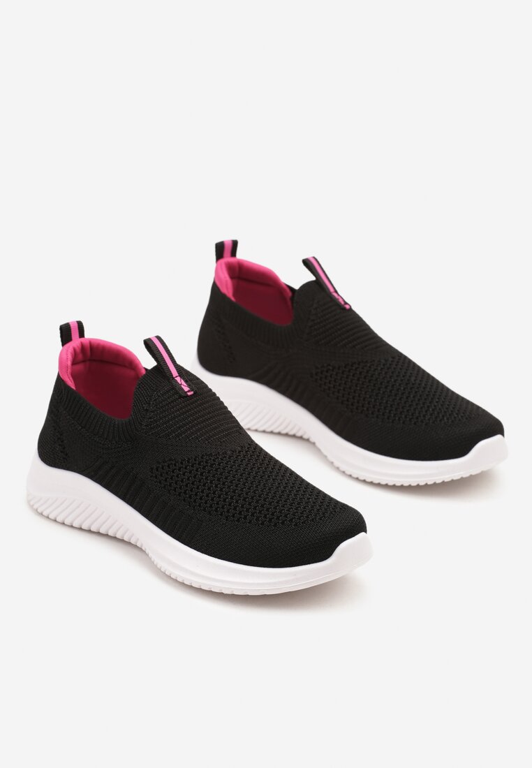 Czarno-Fuksjowe Wsuwane Buty Sportowe Sneakersy z Siateczki na Piankowej Podeszwie Eldriva