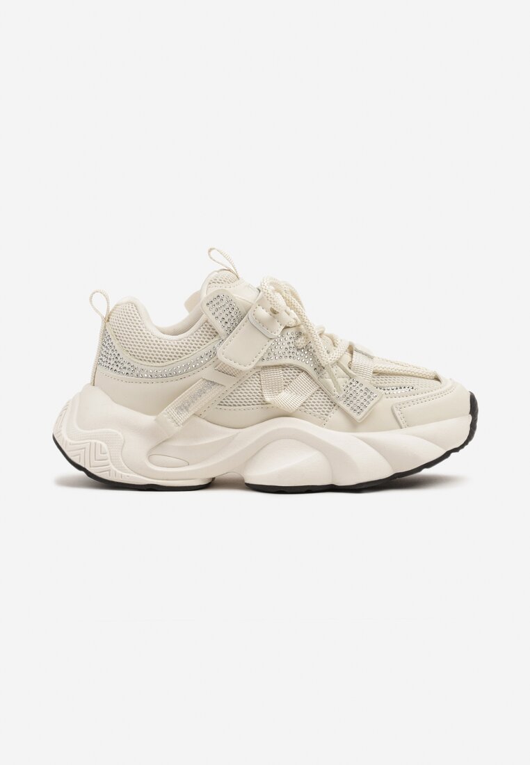 Beżowe Buty Sportowe Sneakersy w Stylu Streetwearowym z Rzepem Ediriva