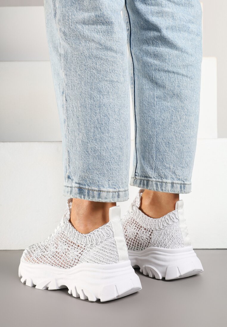 Białe Sneakersy z Siateczkową Cholewką Toliriva