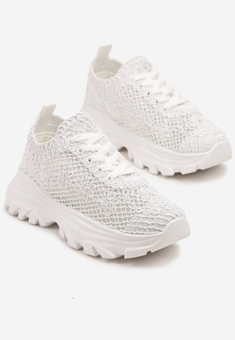 Białe Sneakersy z Siateczkową Cholewką Toliriva
