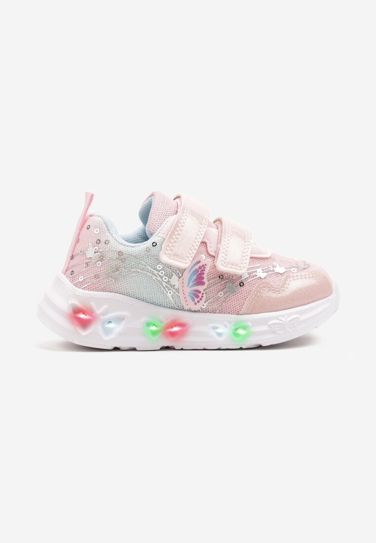 Różowe Buty Sportowe Sneakersy z Tłoczonymi Motylkami Ularitia
