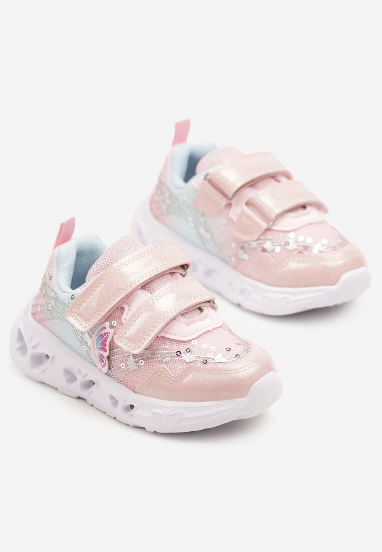 Różowe Buty Sportowe Sneakersy z Tłoczonymi Motylkami Ularitia