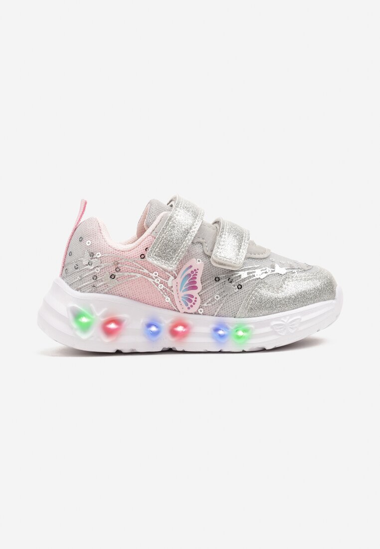 Srebrne Buty Sportowe Sneakersy z Tłoczonymi Motylkami Ularitia