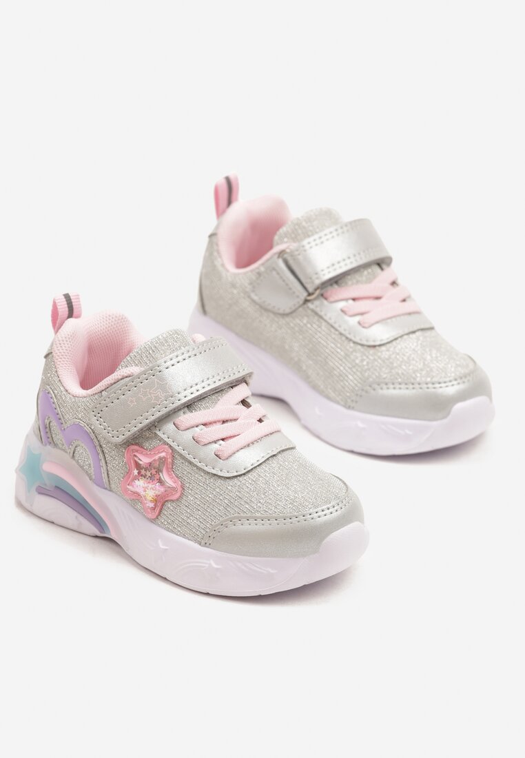 Srebrne Buty Sportowe Sneakersy z Sercem Ledami i Gwiazdkami Ulamaris