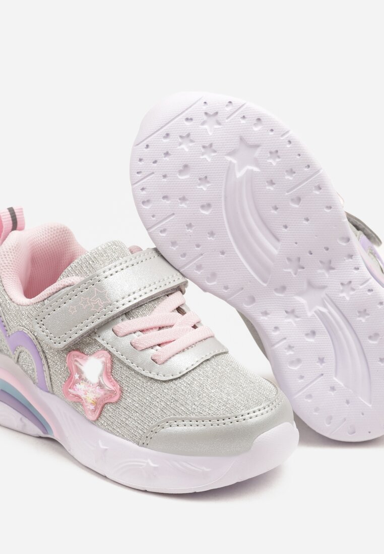 Srebrne Buty Sportowe Sneakersy z Sercem Ledami i Gwiazdkami Ulamaris