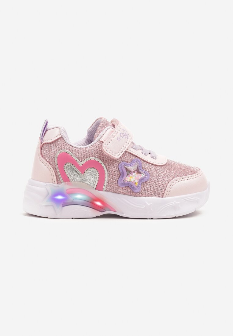 Różowe Buty Sportowe Sneakersy z Sercem Ledami i Gwiazdkami Ulamaris