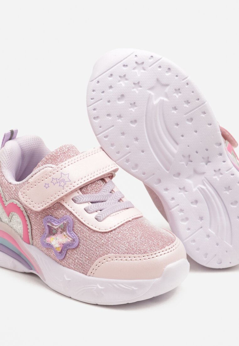 Różowe Buty Sportowe Sneakersy z Sercem Ledami i Gwiazdkami Ulamaris