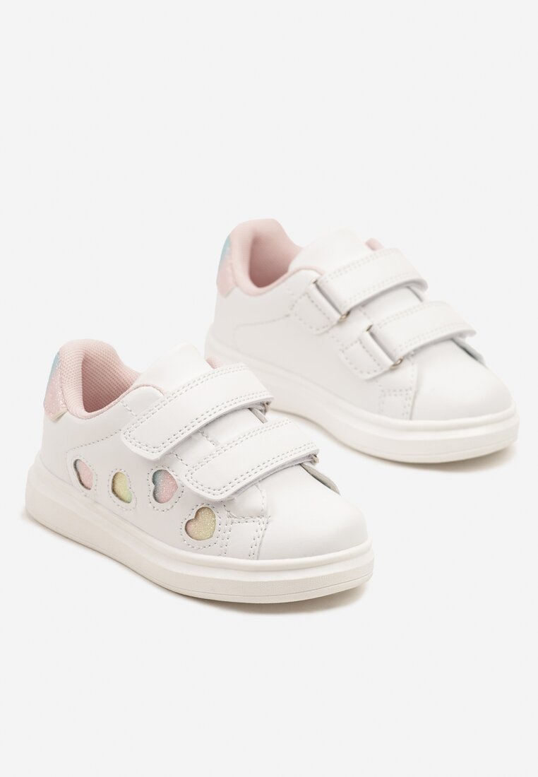 Białe Buty Sportowe Sneakersy Ozdobione Brokatowymi Sercami Uladwena
