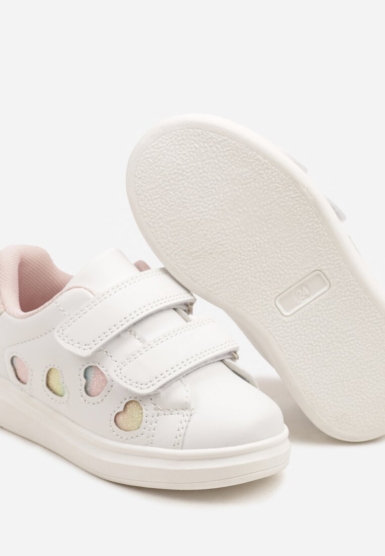 Białe Buty Sportowe Sneakersy Ozdobione Brokatowymi Sercami Uladwena