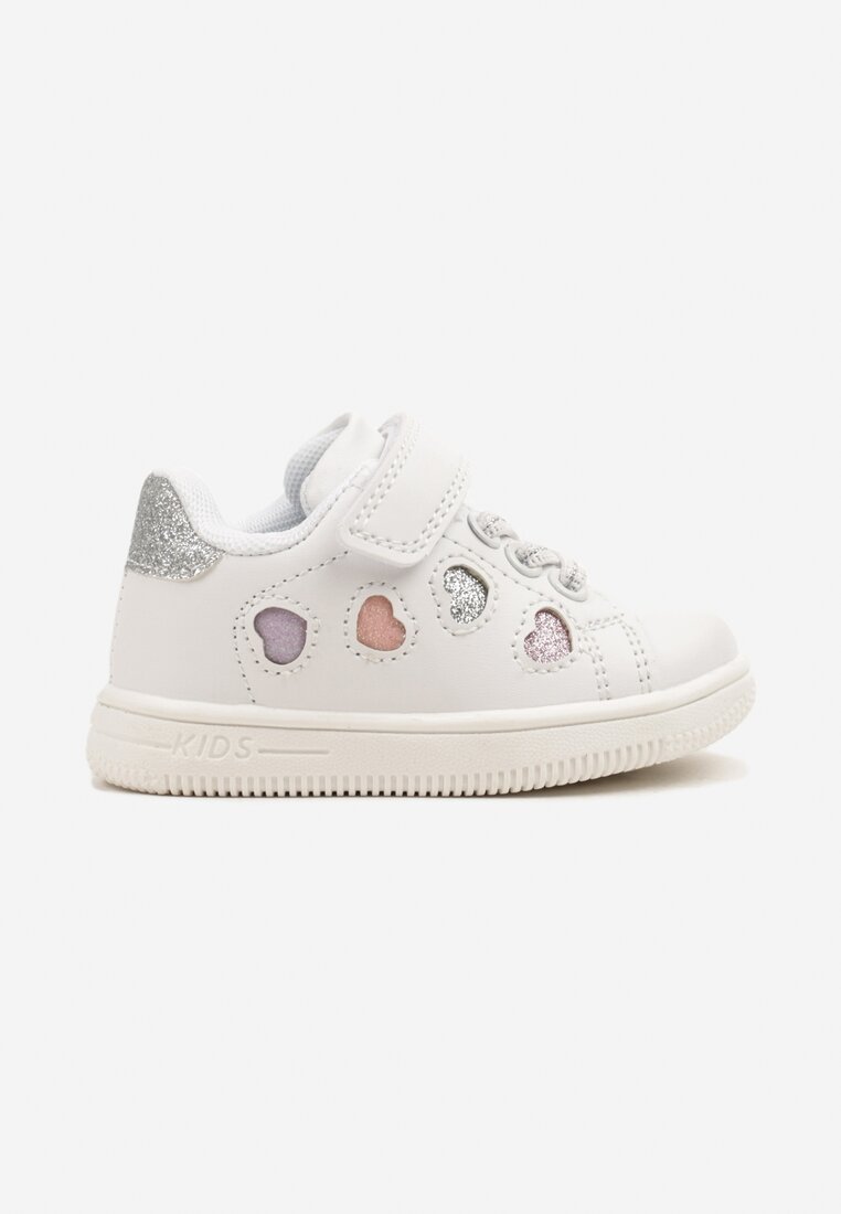 Biało-Srebrne Buty Sportowe Sneakersy z Brokatowymi Sercami Ulaveris