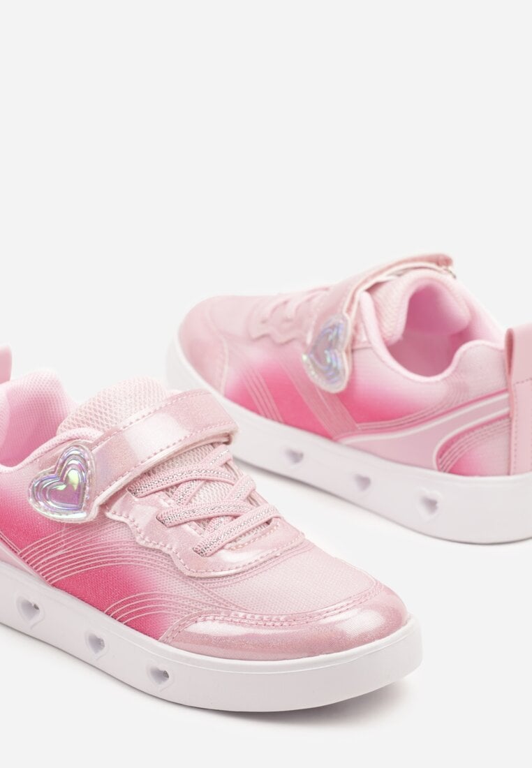 Różowe Buty Sportowe Sneakersy Ombre z Sercem i Ledami Ulandrela