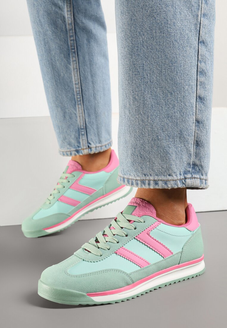 Jasnozielone Sneakersy Ozdobione Paskami Eranelia