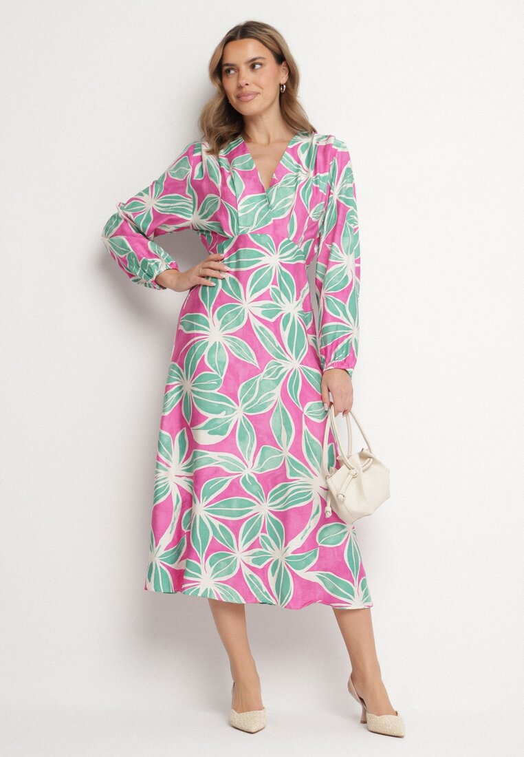 Rochie Verde cu fucsia