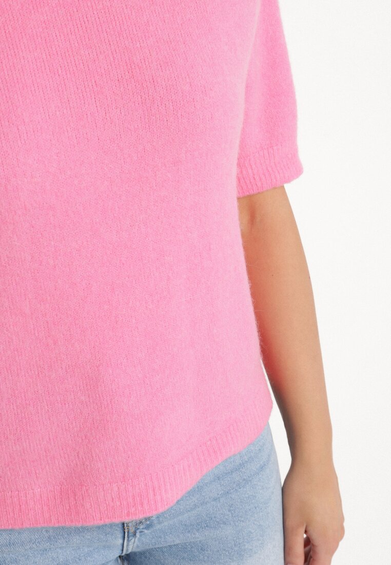 Różowy Sweter z Wełną z Krótkim Rękawem Dannoria
