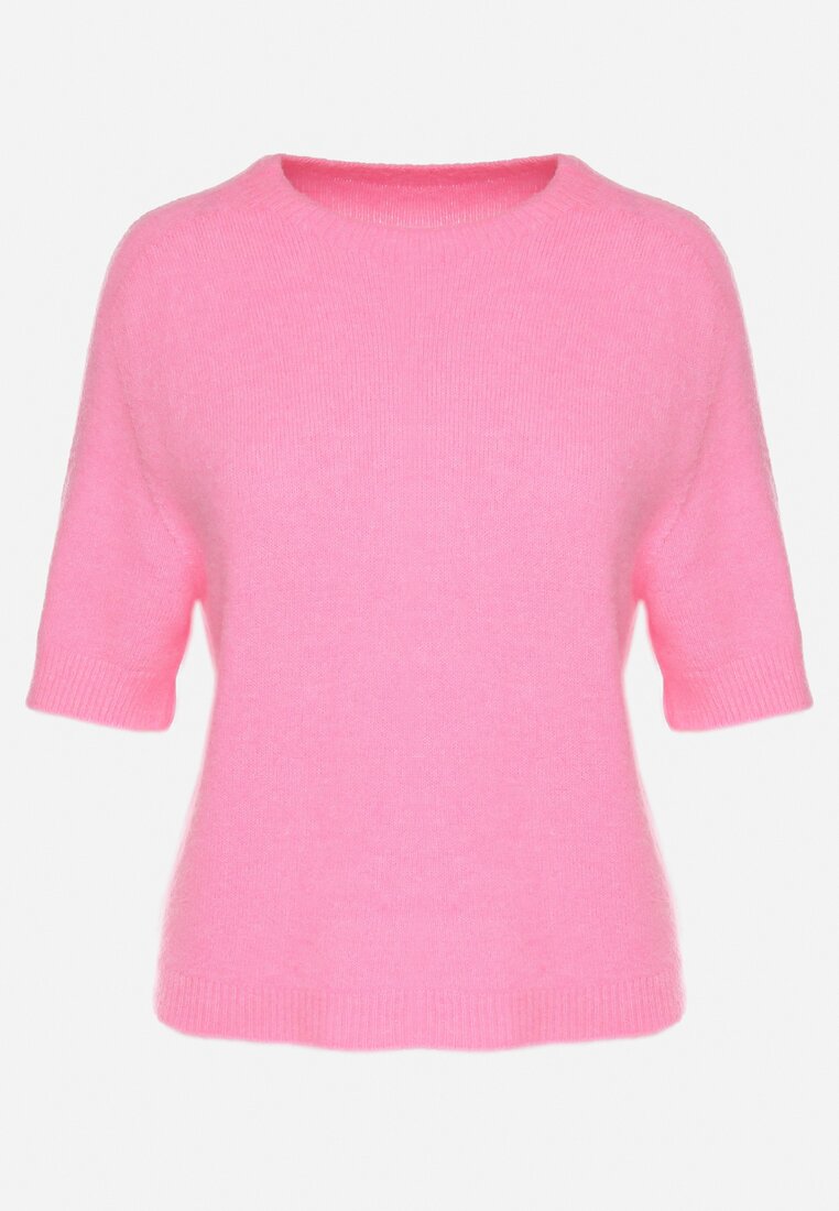 Różowy Sweter z Wełną z Krótkim Rękawem Dannoria